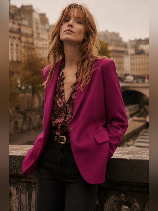 ba&sh Jackets & Blazers - Ba&sh Womens Isha Suit Jacket Sz 0 XS Rose Fuchsia Pink Wool Boyfriend Blazer